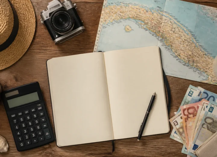 Carnet, calculatrice et carte de Cuba pour préparer un budget