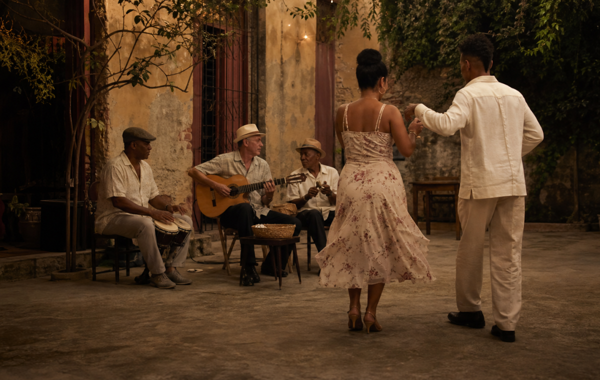Musiciens et danseurs lors d'une soirée à Cuba