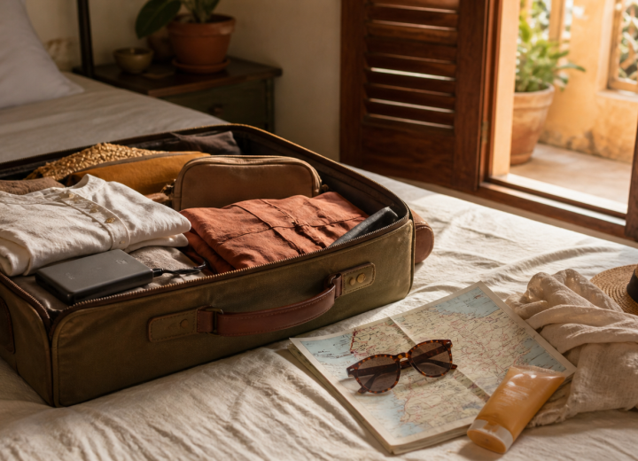 Sac de voyage prêt pour un séjour sous les tropiques